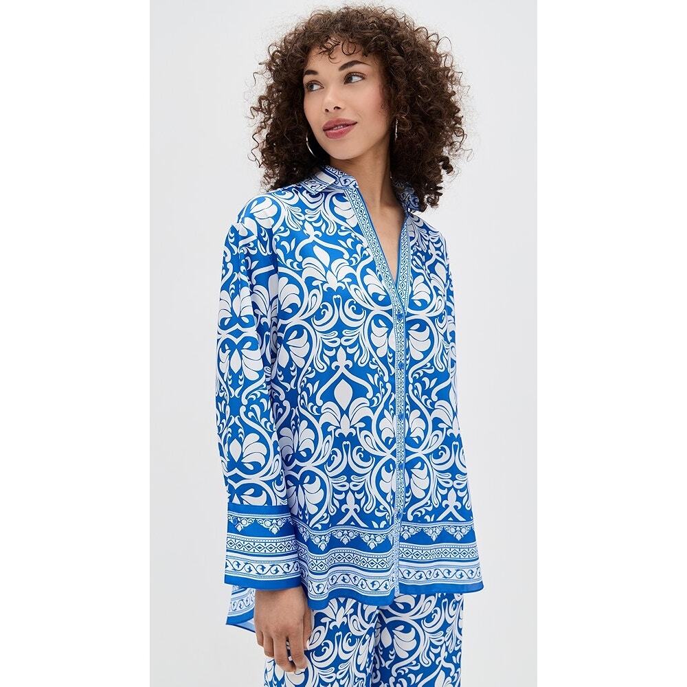 ALICE + OLIVIA Kiva Oversized Pajama Button-Up Shirt Size Small - Picture 2 of 14